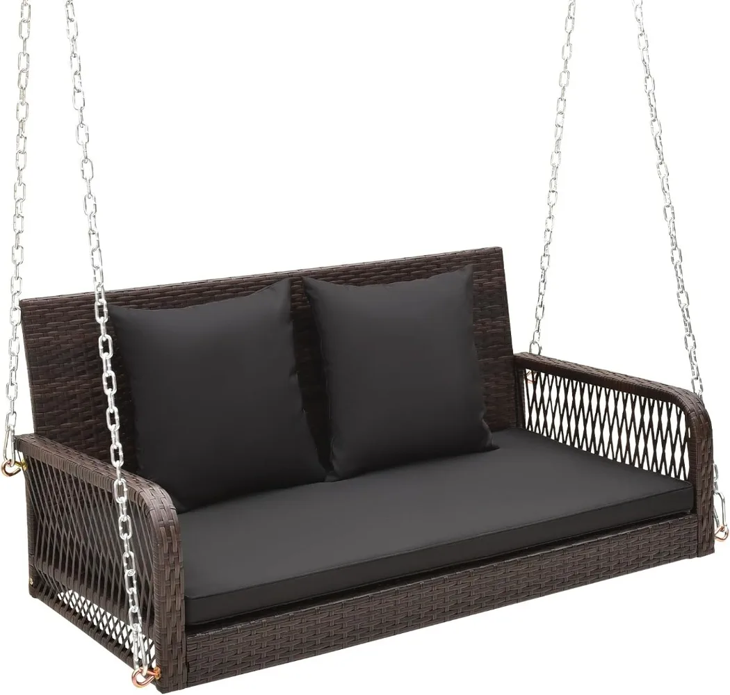 

2-Person Wicker Outdoor Porch Swing with Cushions & Hanging Chains, 800 LBS Capacity