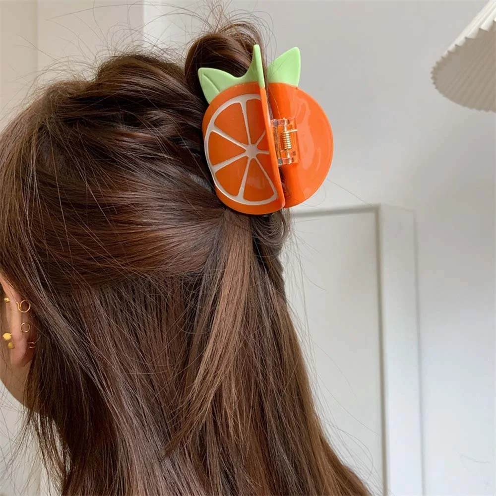 קליפ כריש פירות מצחיק עמיד למים בסגנון קוריאני, סיכות לשיער עם חומצה אצטית, קלאץ' לשיער בצורת ביצה, דלעת ואקריליק, אביזרי שיער לבנות