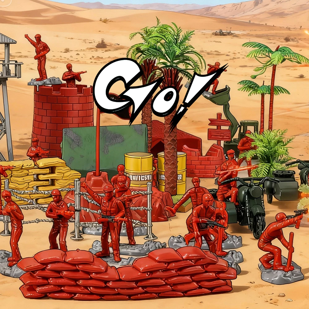 ViiKONDO Army Men Toy Soldier 70pcs Military Action Figure 4-5cm Green vs Red Mini SWAT Troop Fun Wargame Figurine Colorful Box