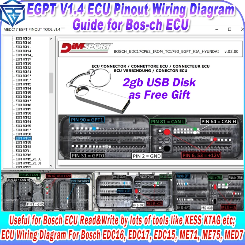 ECU Pinout Diagram EGPT V1.4 Software Wiring Guide for Bosch ECU EGPT Connection Boot ECU Pinout Bench for Cars Useful KESS KTAG