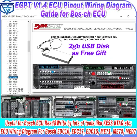 ECU Pinout Diagram EGPT V1.4 Software Wiring Guide for Bosch ECU EGPT Connection Boot ECU Pinout Bench for Cars Useful KESS KTAG