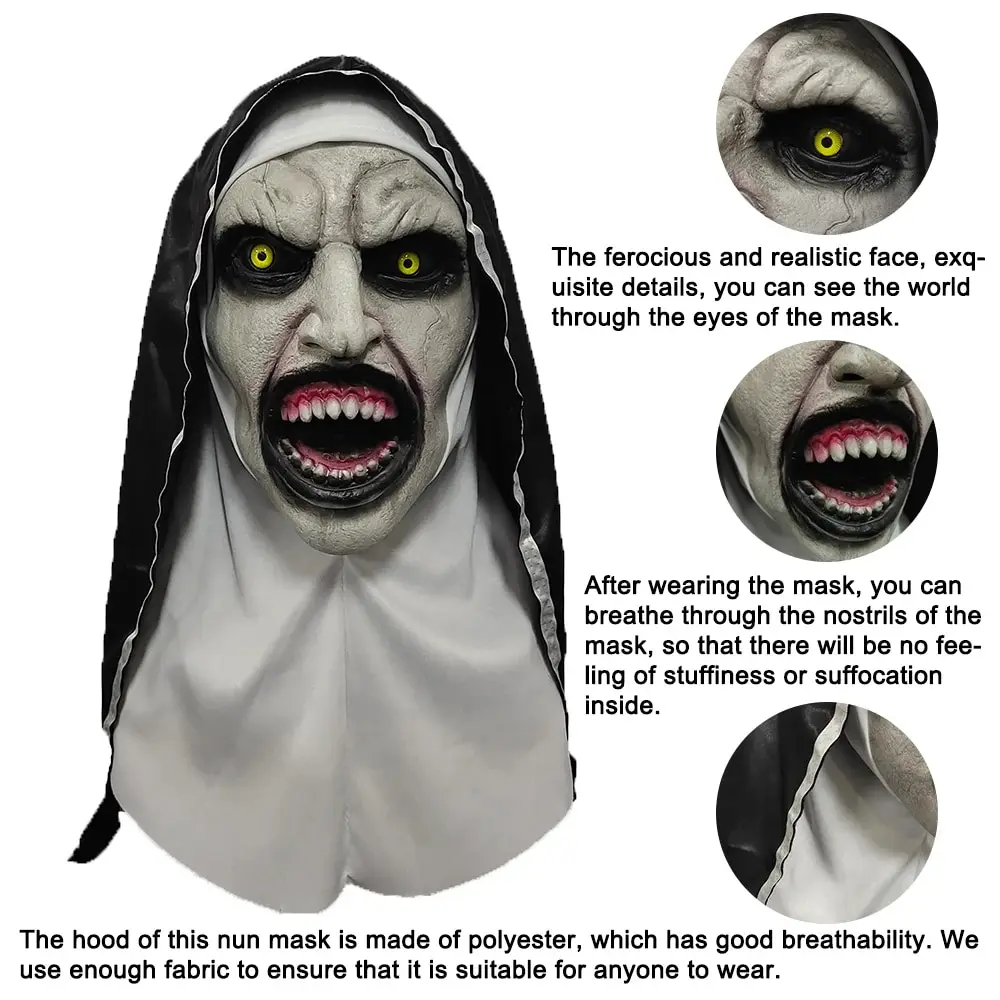 Nun maschere in lattice con turbante Valak per le donne Halloween Evil Daemon Cosplay Costume puntelli Horror Party femminile Dress Up Helmet Prop