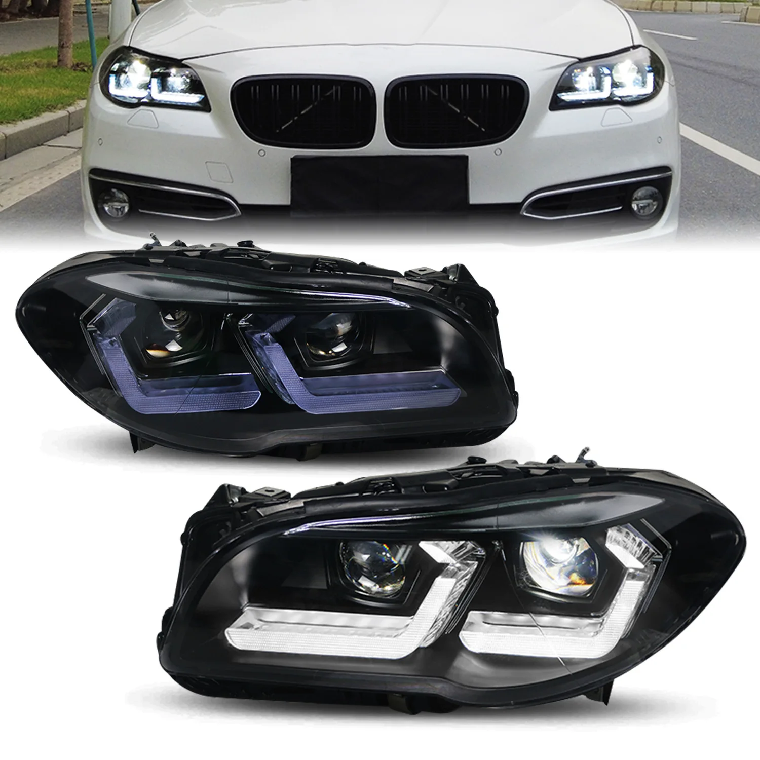 

Автомобильная фара для BMW 5 серии 11-17 F10, фара в сборе F18, модифицированная светодиодной подсветкой дневного света, линзы, фары