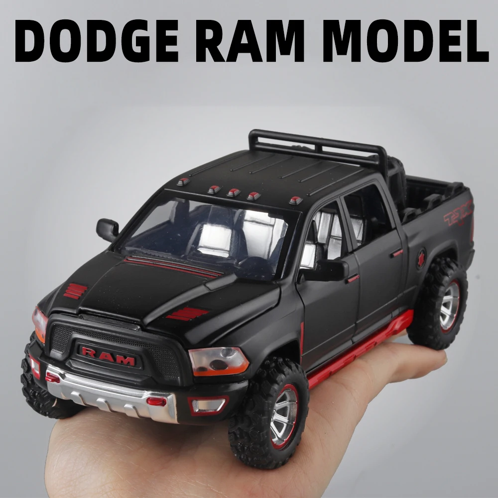 1:32 RAM Pickup Truck Alloy Model with Sound, Light & Spring-Back Action - Kids' Toy for Adventurous Play