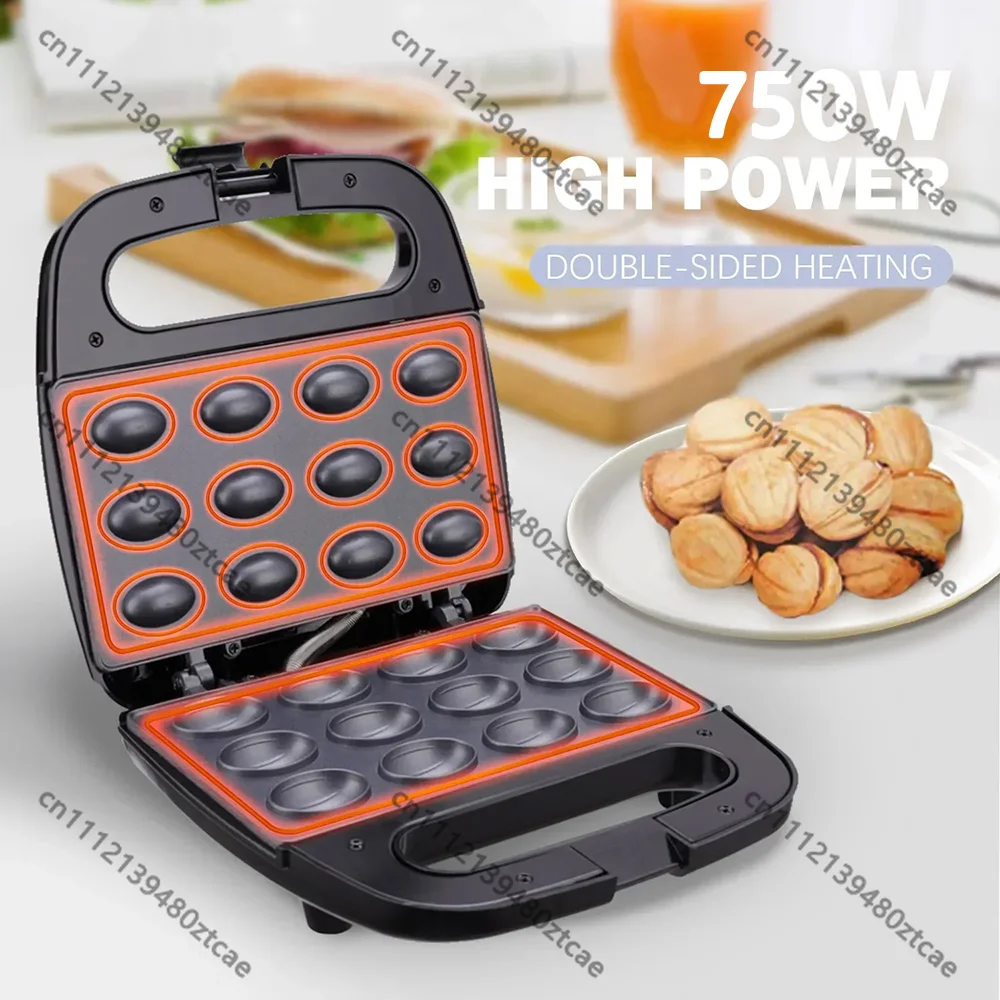 12 Cavity Electric Walnut Cake Maker Non-Stick Baking Iron Mold, Automatic Nut Cookie Toaster Breakfast Baking Pan