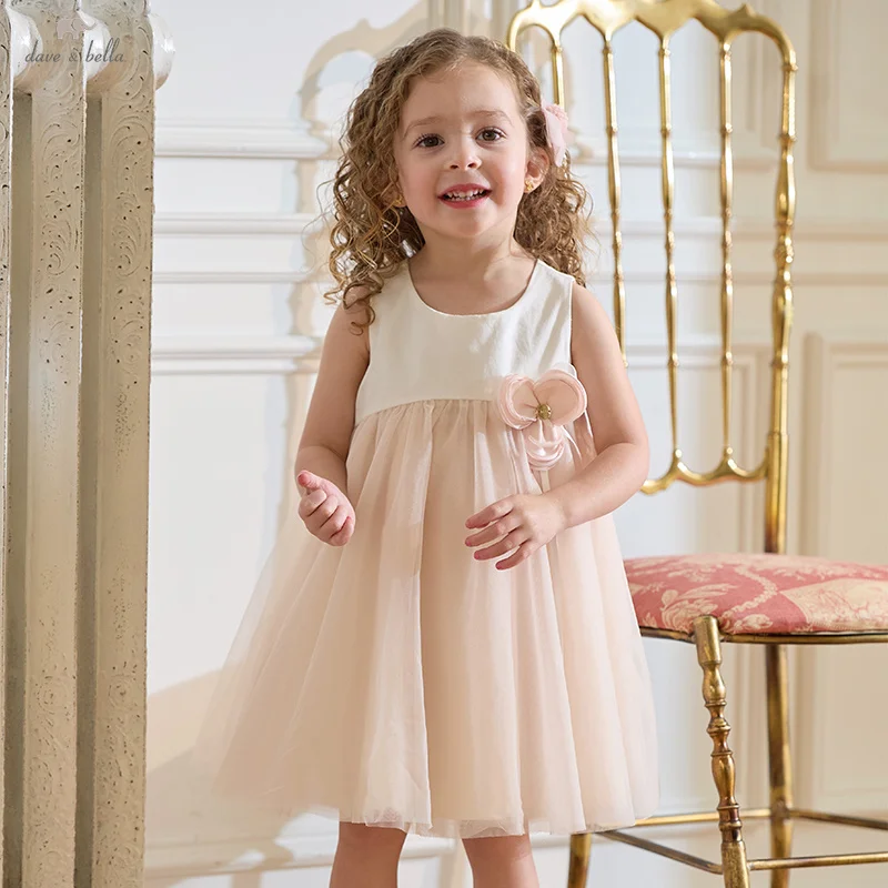 

Dave Bella Elegant Dress For Girls Autumn Spring Cotton Kids Charm Lace Mesh Dress Outerwear Princess Children Clothes DB2250981