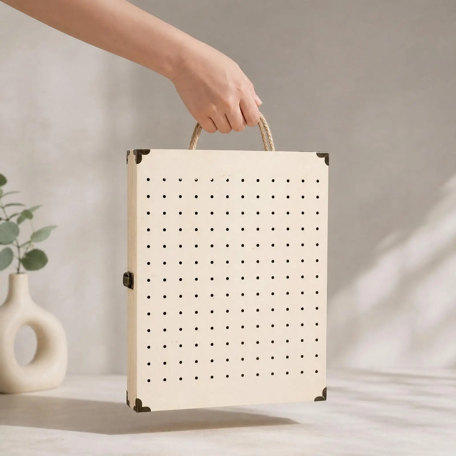 Foldable Jewelry Display Rack with Rope Handle Compact Foldable Wooden Jewelry