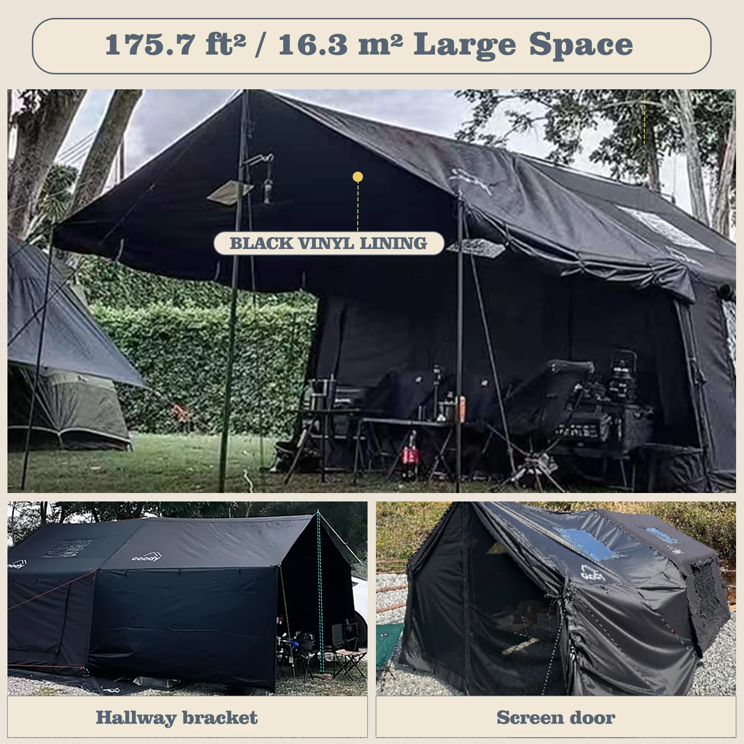 Coody 8.0+ Black Inflatable Tent With Framed Foyer Outdoor Camping Shelter - view 5