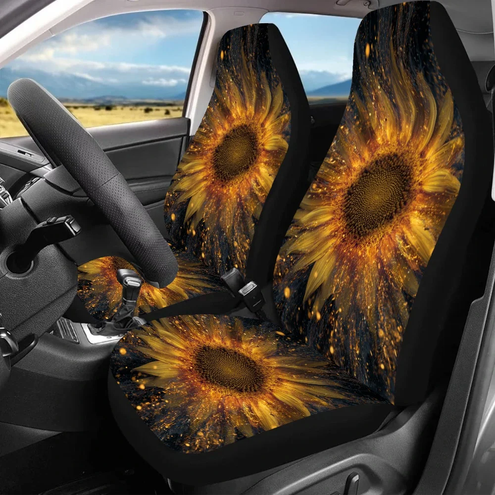 

2pcs Golden Sunflower Glow Car Seat Covers - Vibrant Yellow & Sunflower Print, Durable Polyester, Fit For Cars, SUVs, Sedans, En