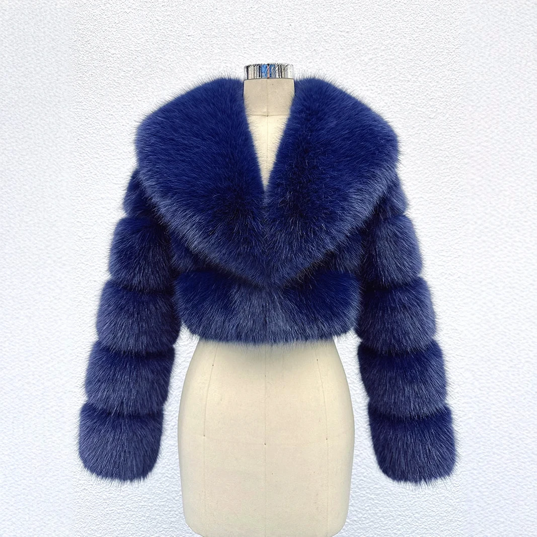 Inverno moda feminina casaco de pele do falso grande gola de pele outono curto imitar pele de raposa jaqueta macia de alta qualidade senhoras casacos peludos