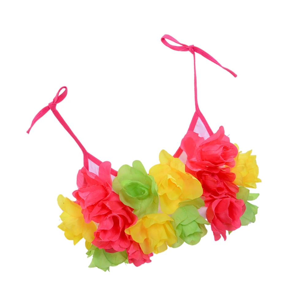 

Kids Hawaiian Dance Outfit Colorful Flower Grass Cloth Costume For Tropical Events Party Performance