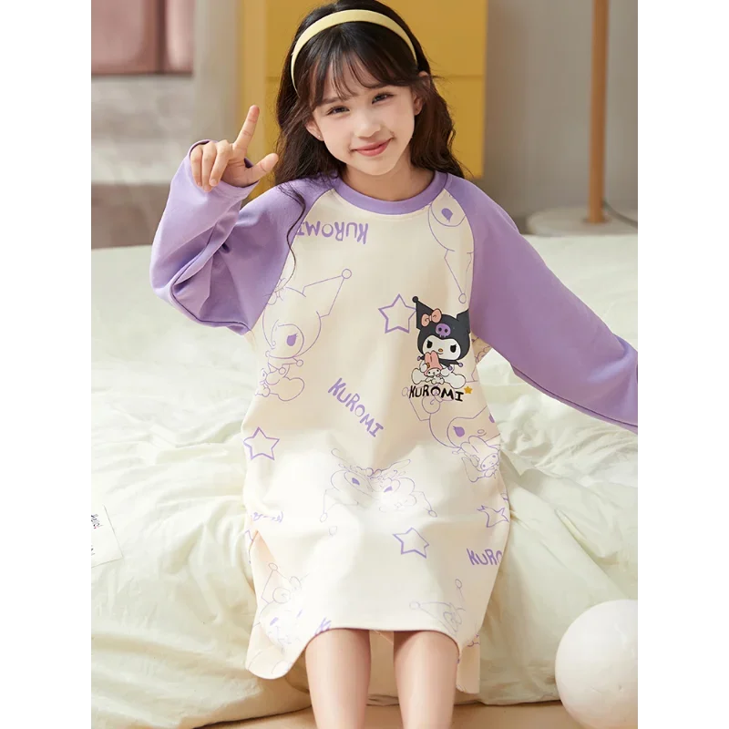 Spring and Autumn Long Sleeve Pure Cotton Children's Nightgown Pajamas for Children Girls Sleepwear Robe Clothing Mother Kids