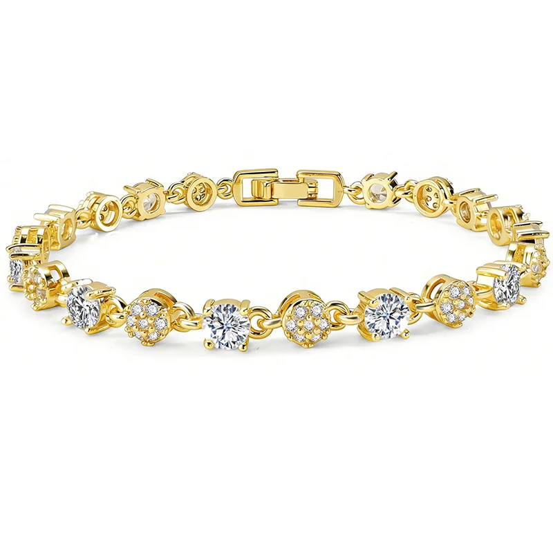 

Elegant Jewelry Copper Bracelet Zircon Inlaid Tennis Bracelet Fashion Design Safety Folding Buckle For Women Bracelet Jewelry