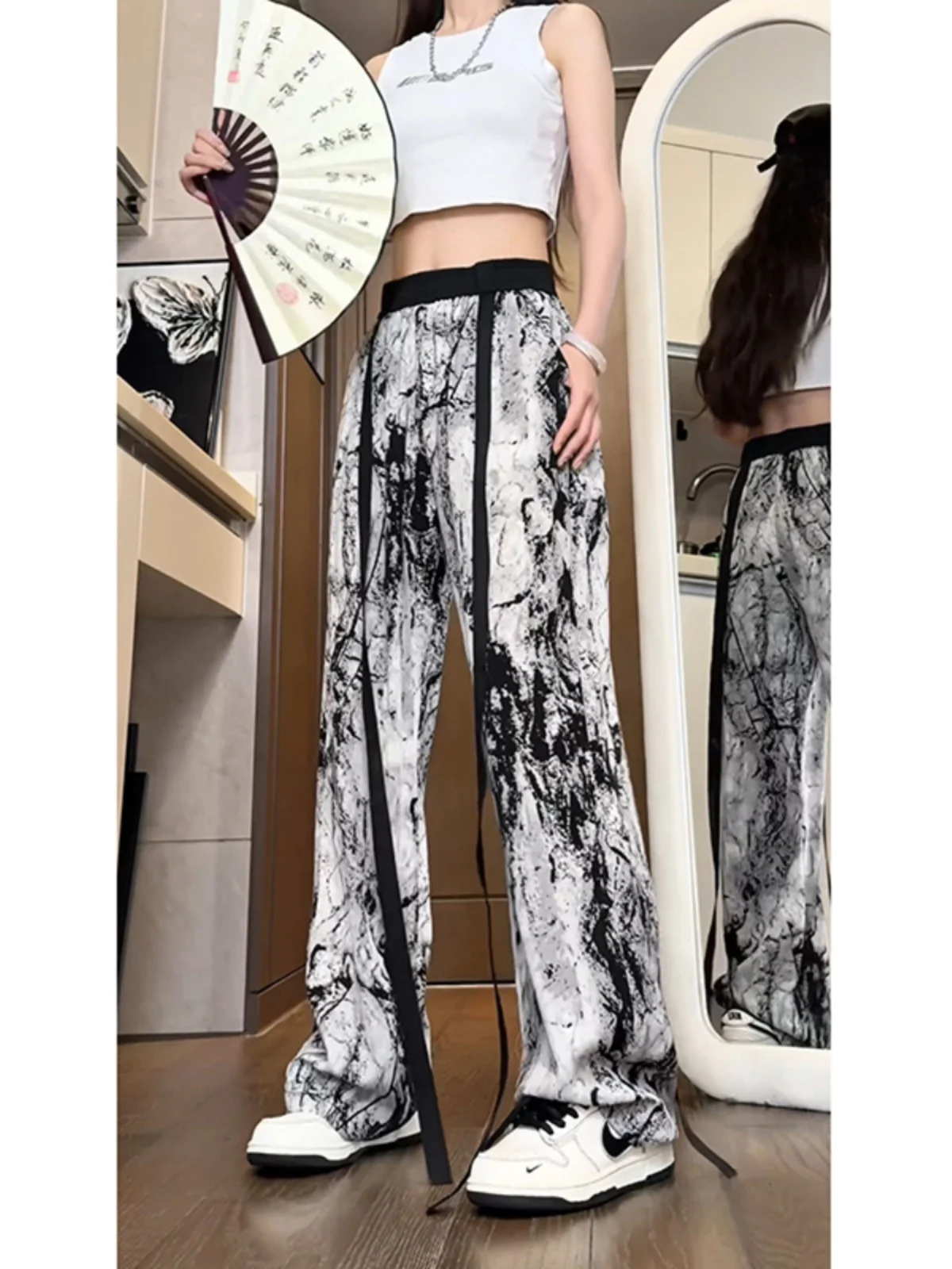 

Bla Ice Silk Casual Pants Men's Summer Thin New Chinese Sle National Trend Drapey High-End Feel Loose Fit Straight Leg Pants