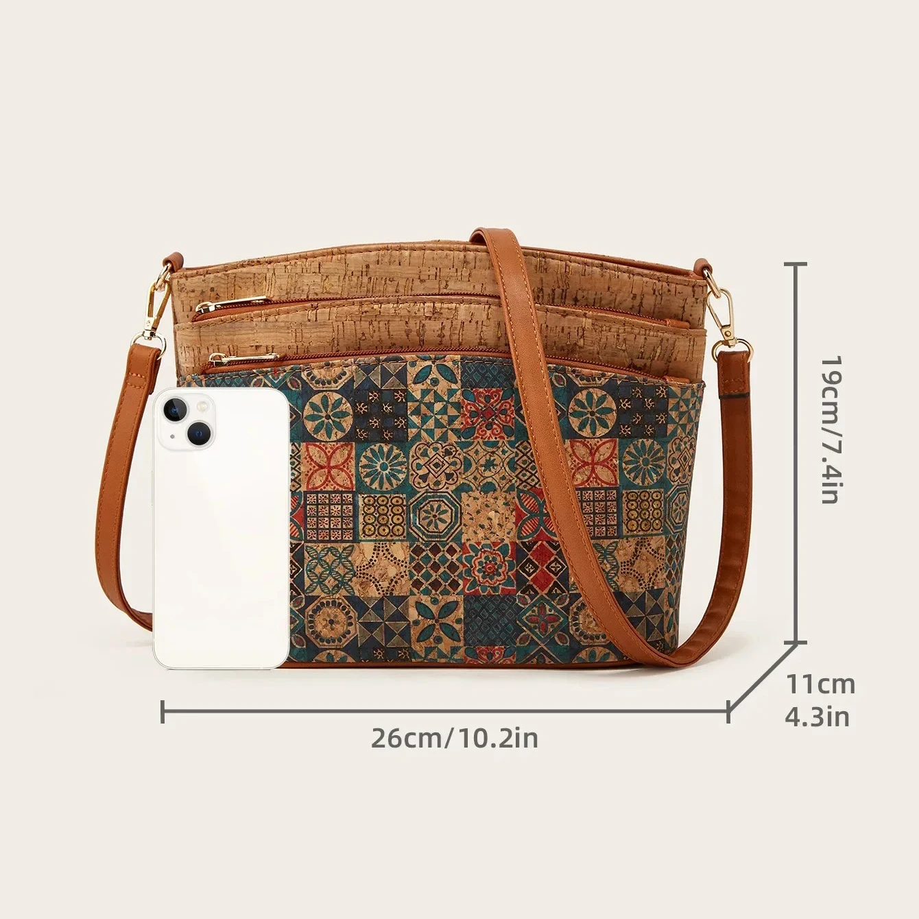 Vintage Retro Chic Kraft Paper Medium Size Side Bag Women Multi-pockets Casual Boho Gypsy Hippie Ibzia Ethnic Shoulder Side Bag