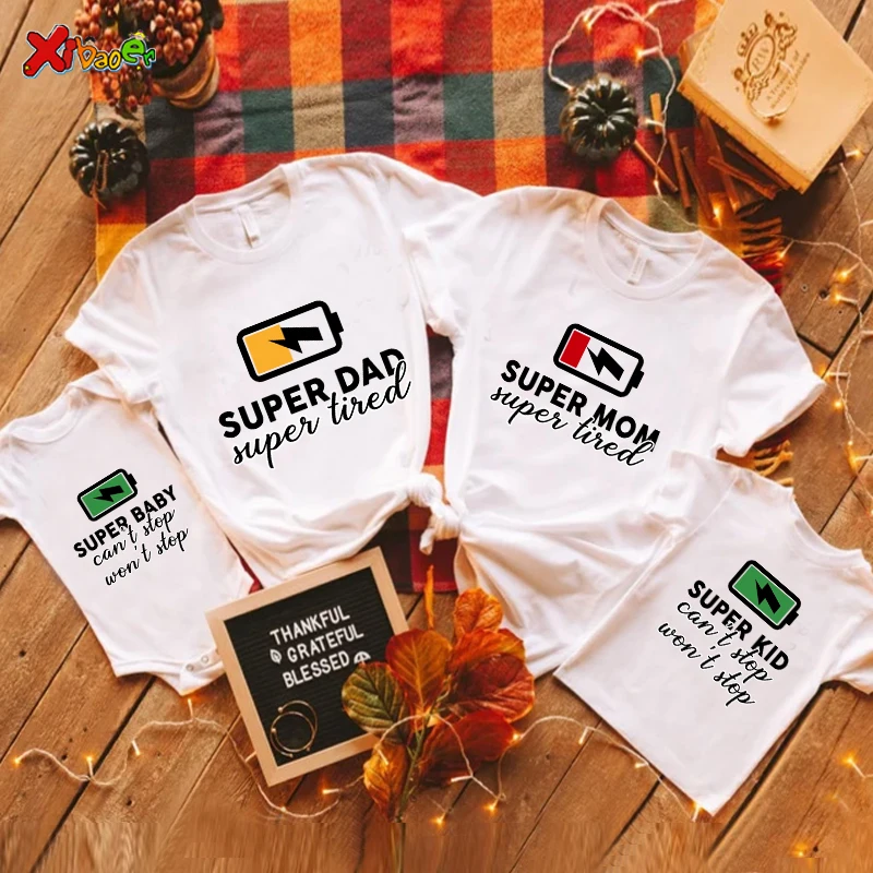 Super Dad Mommy Baby T Shirt Matching Family Outfits T Shirts Kids Party T-Shirt Clothes Family Look Outfit Familia  Mother Kids