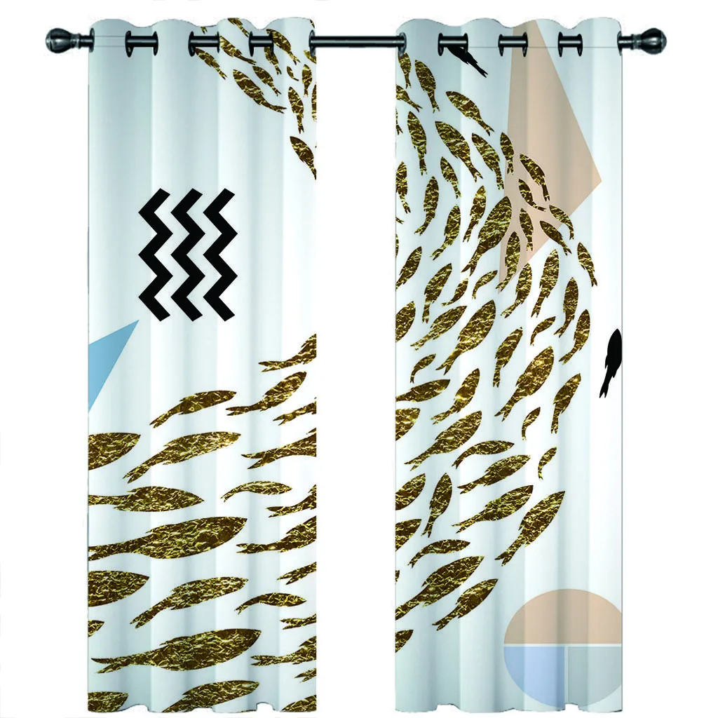 

HUANZHUANG Blackout Curtain Creative Gold Fish Print Curtains 2 Panel Living Room Bedroom Home Decor Den Children'S Room Decor