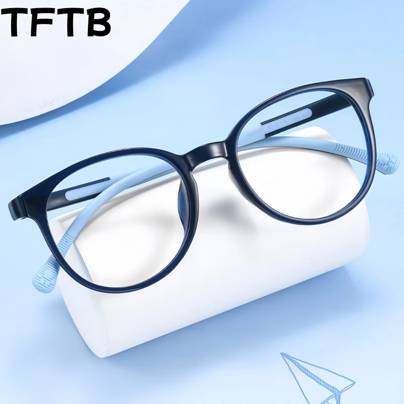 TFTB New Children's Round Glasses Boys and Girls Ultra Light and Flexible TR90 Retro Fashion Student Kids Eyeglasses Frame 52203
