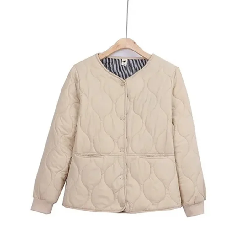 Manteau rembourré en coton 6XL pour femme, ample, léger, coréen, vêtements d'extérieur, noir, pour mère d'âge moyen, col rond, nouvelle collection automne-hiver 2024