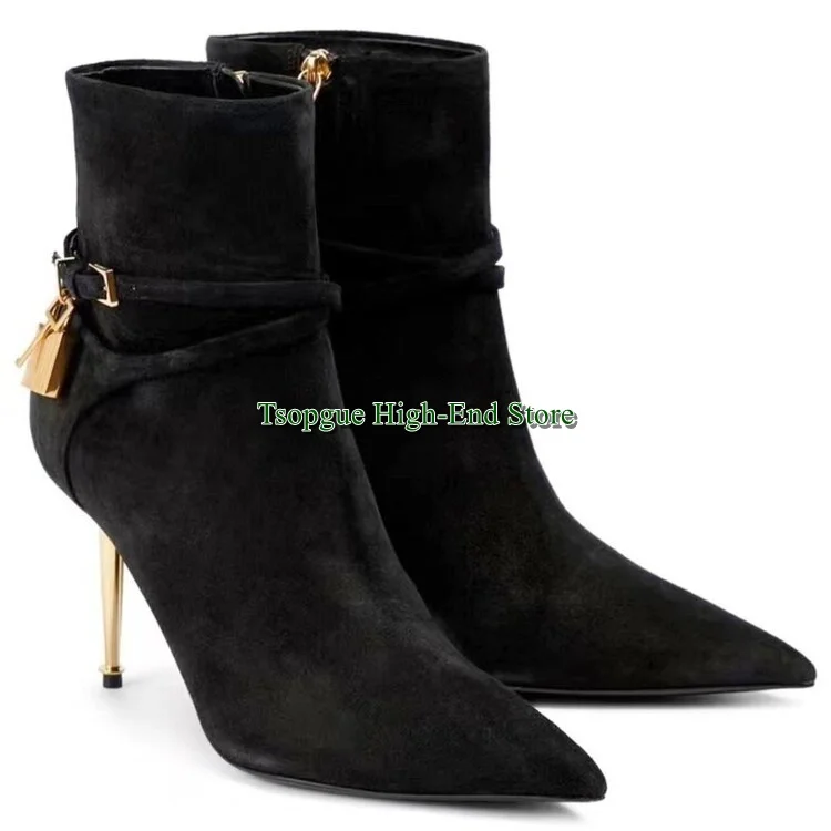 حذاء أبيض مدبب بطيات برباط وكعب عالٍ للكاحل سهل الارتداء بلون سادة للنساء #4