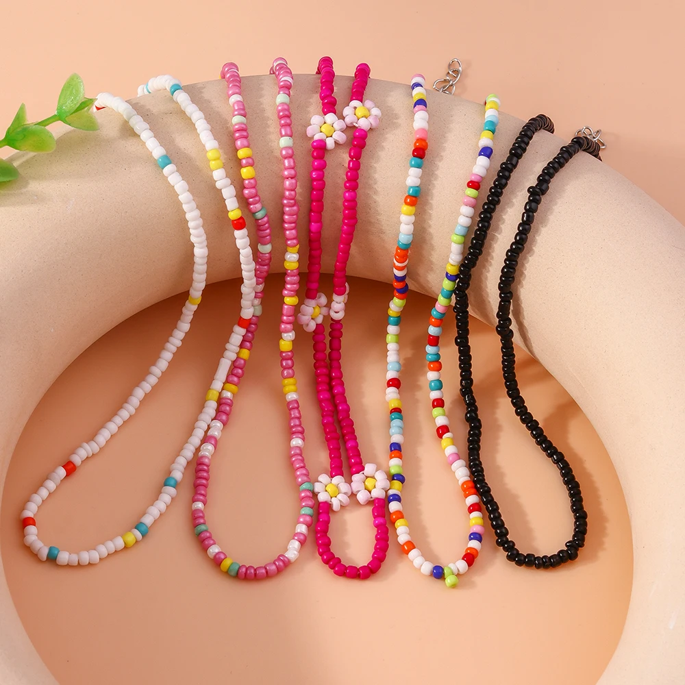 Aihua handgemachte Böhmen bunte Rocailles Perlen Blumen Halskette für Frauen Kinder Freundschaft Halskette ethnische Strand Party Geschenke – Detail 12