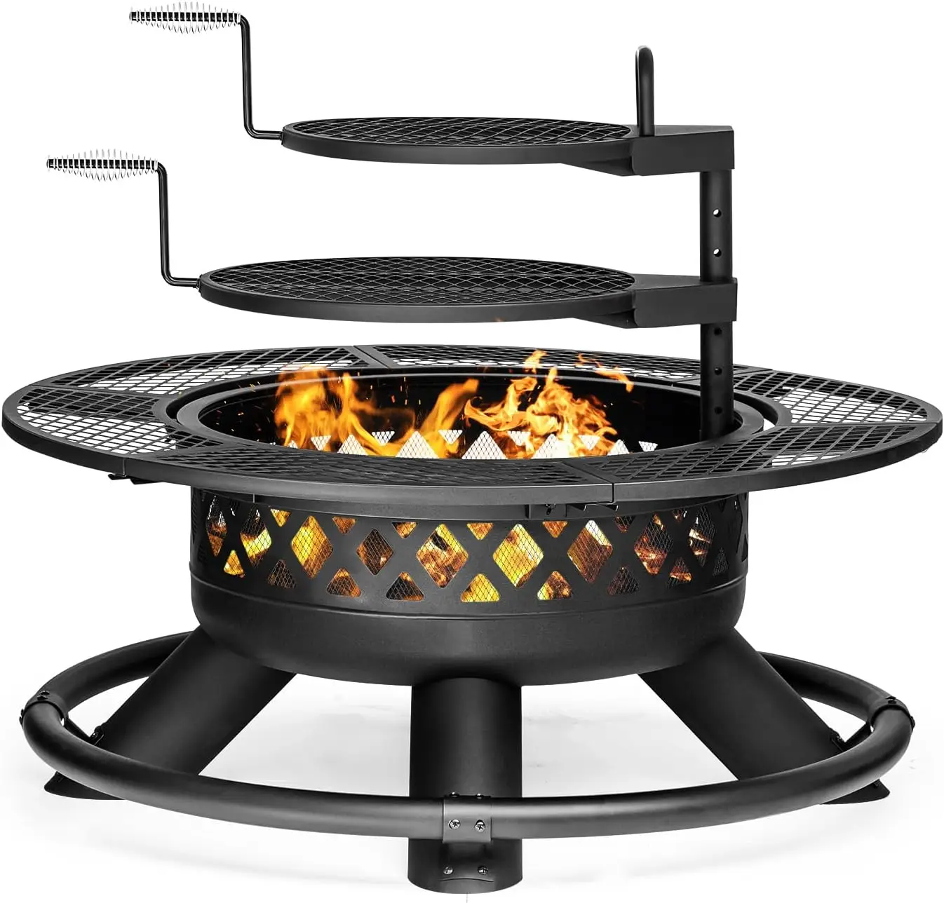 

47 Inch Outdoor Wood Burning Fire Pit with 2 Grills,Extra Large 3-in-1 Fire Pit with Metal Lid & Fire Poker, Heavy Duty