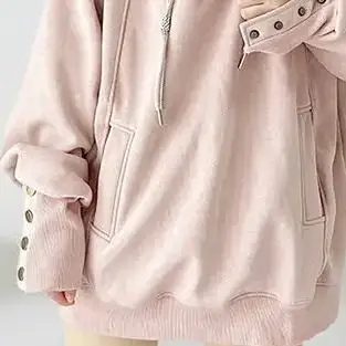 Hoodie moda coreana com botões, pulôver rosa, robe de capuz, outerwear elegante, outono e inverno