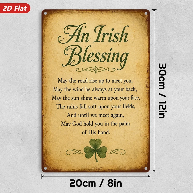 2D Flat, 1pc Irish Blessing Metal Sign Wall Art, Vintage Parchment Background, Home Decor, Green Script Lettering, Suitable for