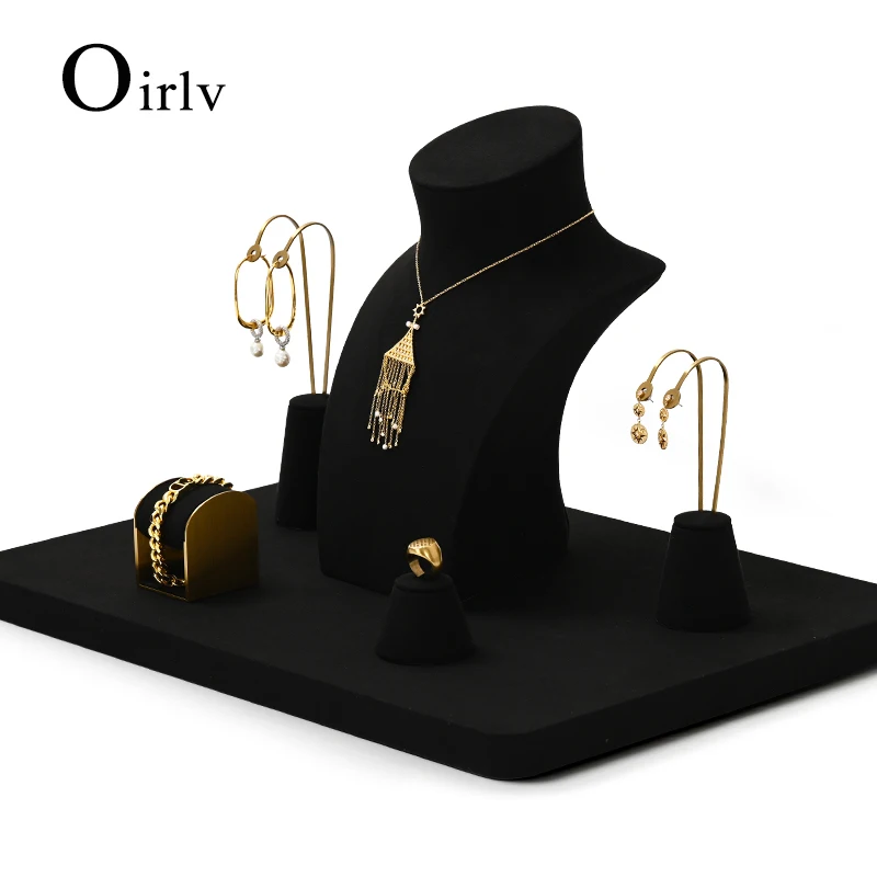 Oirlv Black Jewelry Display Set, Shop Cabinet, Display Props para Colar Display, Busto Assista Anel Brincos e Pulseira Decoração Rack