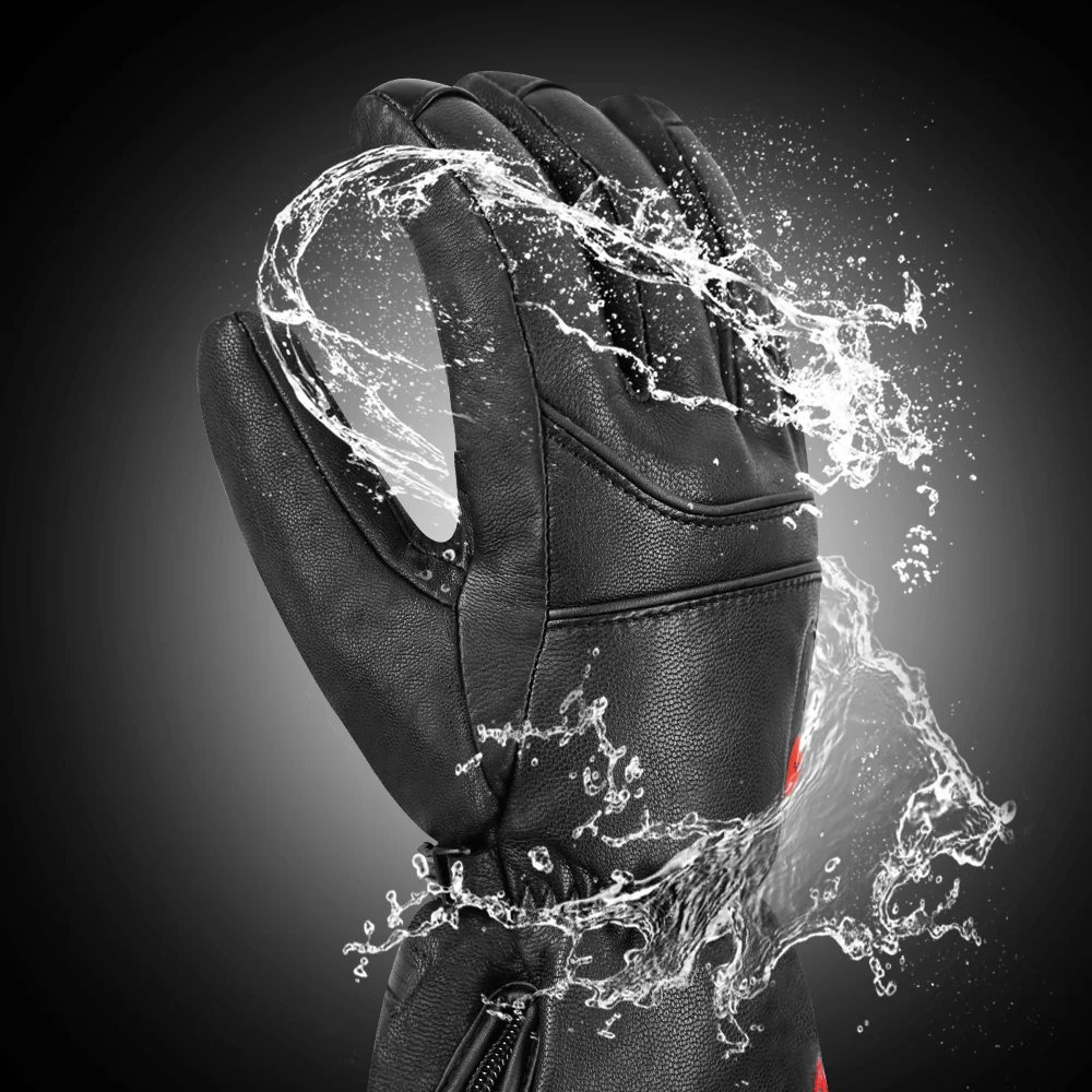 SAVIOR HEAT Leather Heated Gloves Electric Heated Ski Gloves Men Women with Rechargeable Battery Waterproof Hot Hand Heating