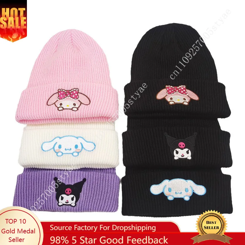 

Cross-border Sanrio Embroidered Knitted Hat, Kuromi Woolen Hat, Autumn and Winter Warm Hat, My Melody Cute Pullover Hat