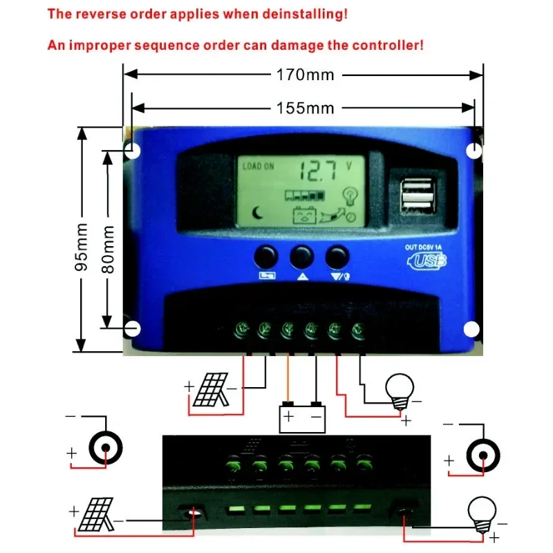 60A 12v/24v/36v/48v/60v Auto Focus  Solar Panel Regulator Charger Controller