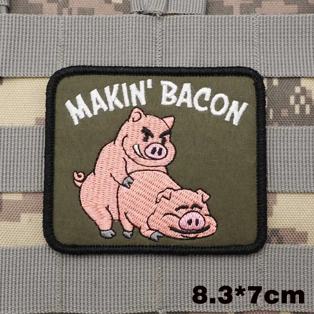 Bacon Military Tactical Embroidered Patches  Armband Backpack Badge with Hook Backing for Clothing