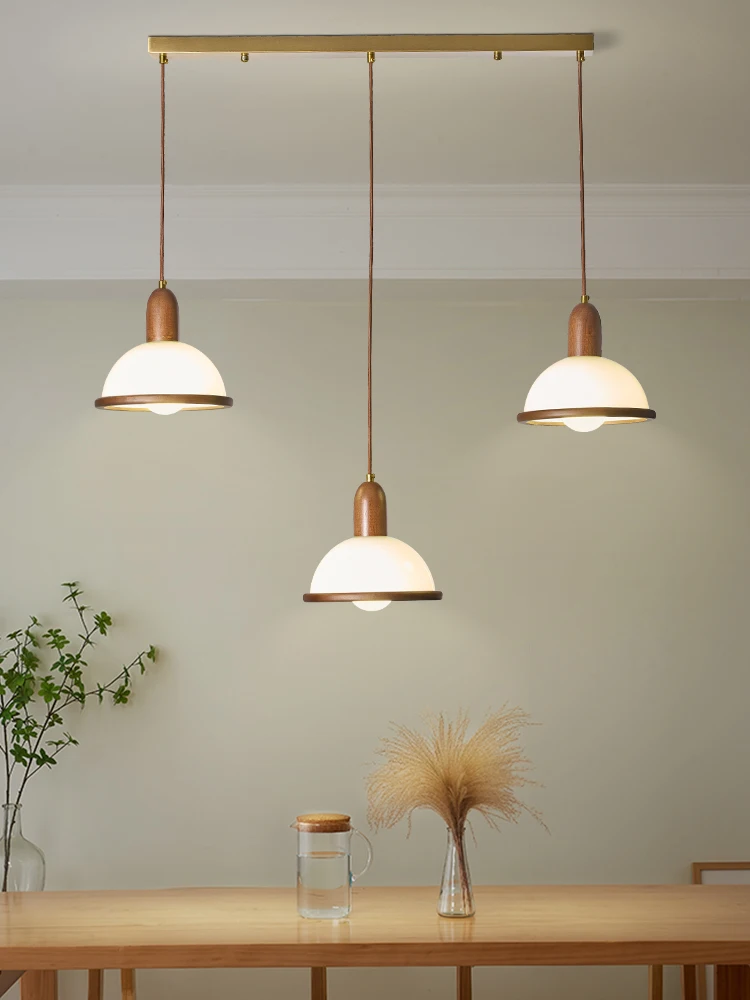 3‑Light Wood Glass Pendant Light Linear Track Hanging Lamp Nordic Style for Kitchen Island Dining Room Home Ceiling Decor Light