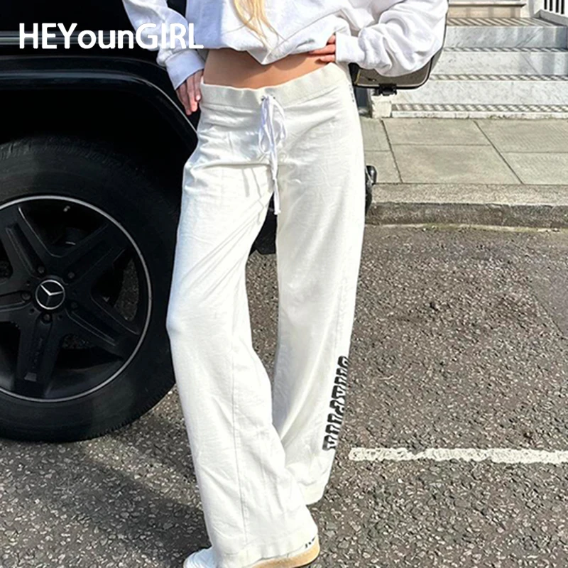 

HEYounGIRL Casual White Knitted Sweatpants Women Sporty Style Letter Print Straight Pants High Street Minimalism Joggers Korean