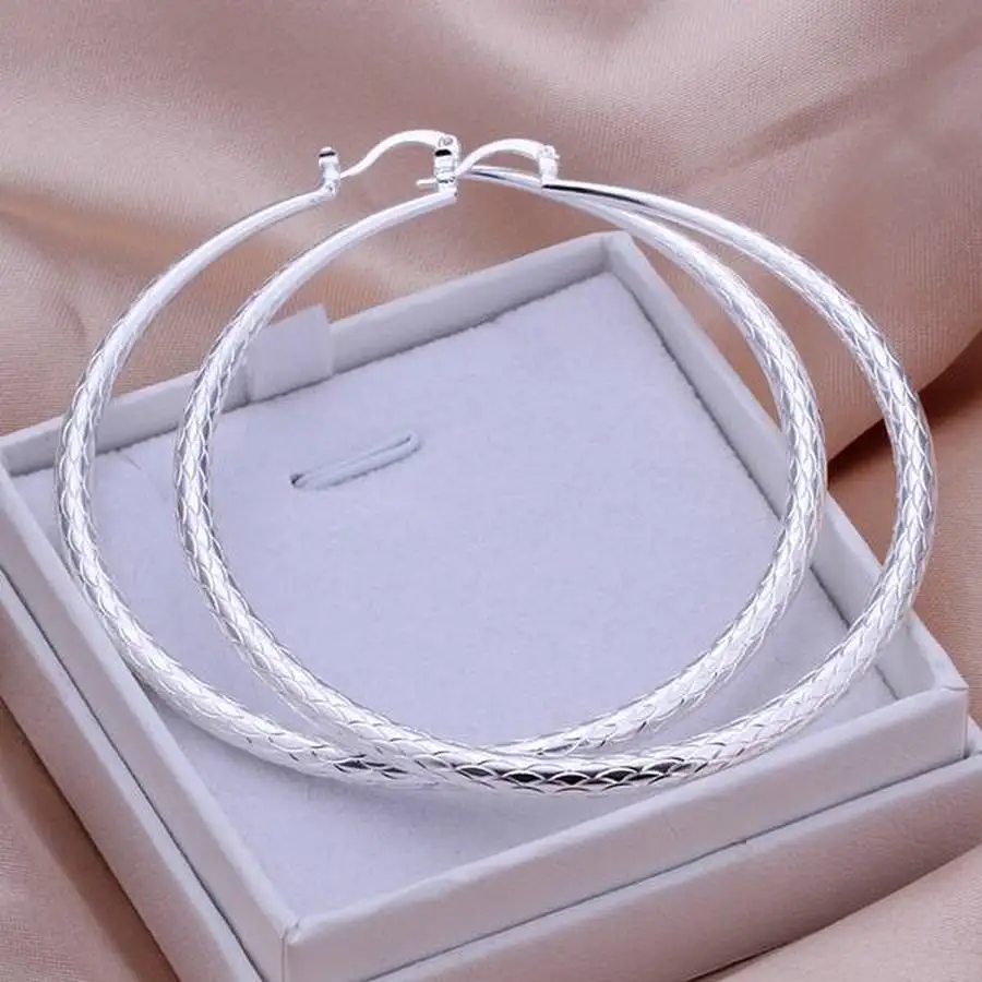 fashion beautiful top quality charm 7CM Silver color Earring big circle women lady Jewelry free shipping nice gift wedding