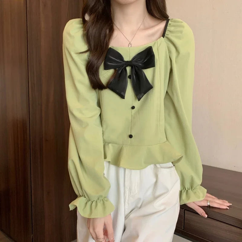 

Блузки с бантиками, женские темпераментные корейские стильные милые принцессы, Новое поступление, девичьи праздничные повседневные универсальные женские винтажные студенческие блузки