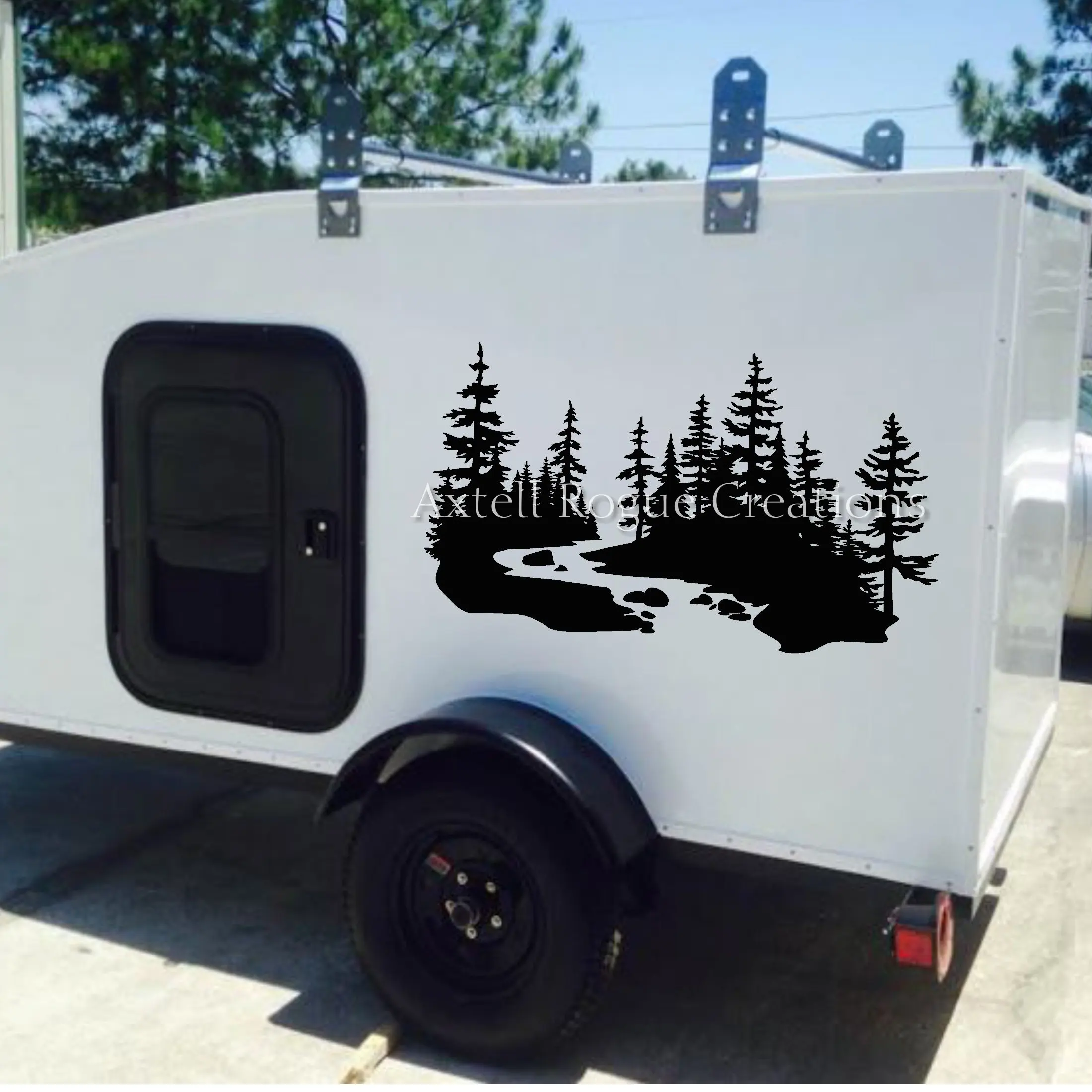 

Large Original River and Trees Landscape Camper RV Car Sticker Decal Mountain Forest Landscape Trailer Motorhome Caravan Decor