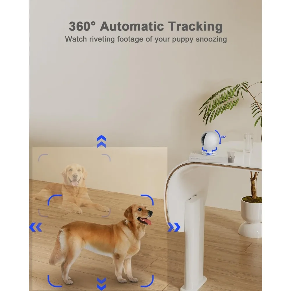 Telecamera da interno 2,5k per la sicurezza domestica, 360 ° telecamera per animali domestici da interno con app telefonica, supporto Wi-Fi 5 g/2,4 GHz, rilevamento automatico del movimento