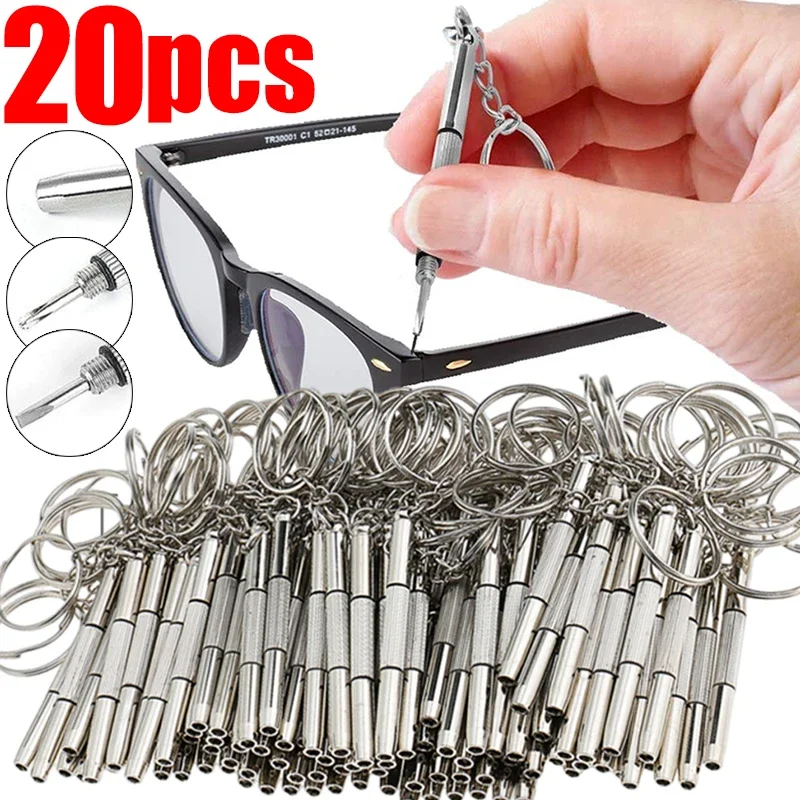 1-20PCS Steel Glasses Screwdriver Eyeglass Screwdriver Watch Repair Kit with Keychain Portable Hand Precision Screwdriver Tools