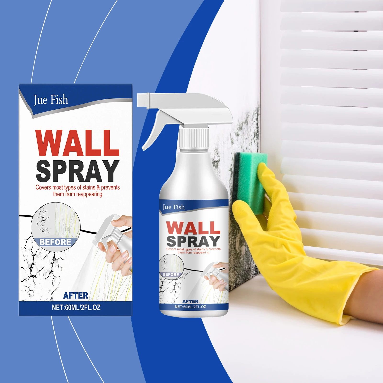 Jue-Fish wall paint for direct application, used for repairing, covering stains, and renovating indoor walls