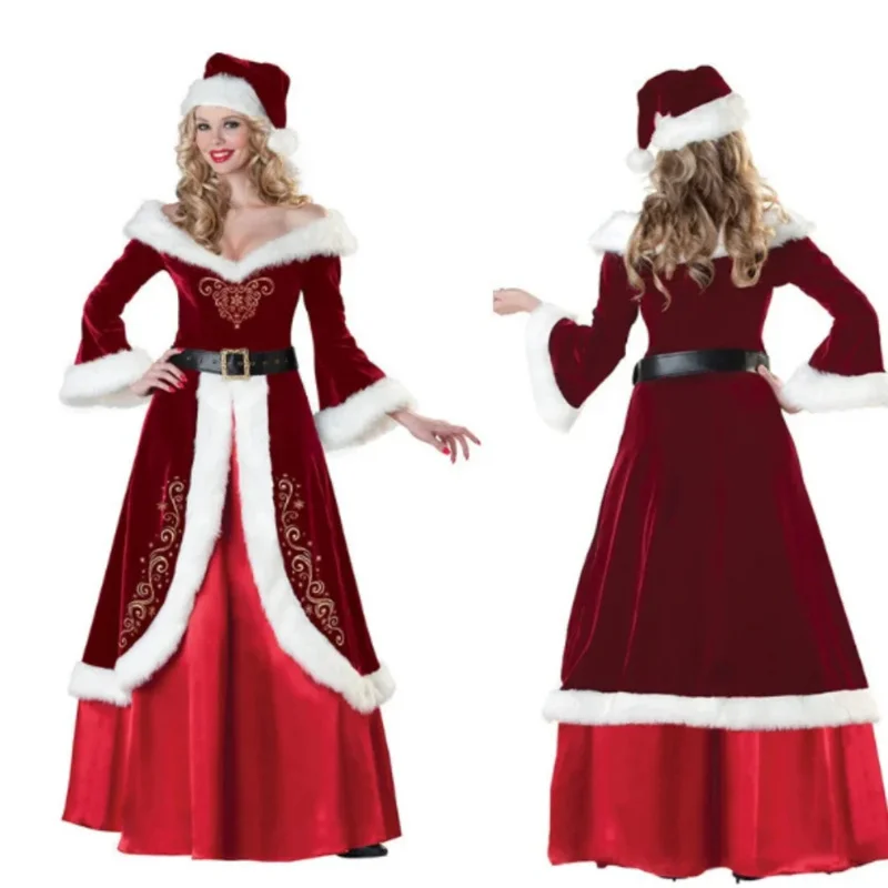 QQ 123 산타클로스 코스프레 의상 고급 크리스마스 드레스 레드 의상 성인 남녀 공용 신년 크리스마스 파티 무대 의상