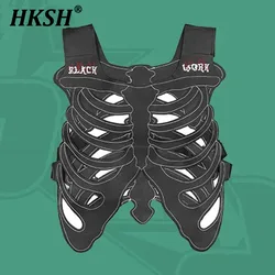 HKSH 남성 타이드 다크 니치 디자인 해골 중공 해골 조끼, 여성 하이 스트리트 3D 조끼, PU 가죽 아웃웨어 탱크 탑, HK0606