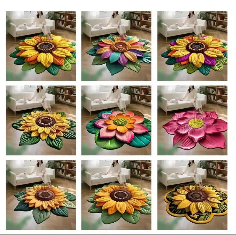

Portable Special-shaped Sunflower Carpet Non-slip Soft Flower Carpet Absorbent Blanket for Living Room Tea Table Bedside