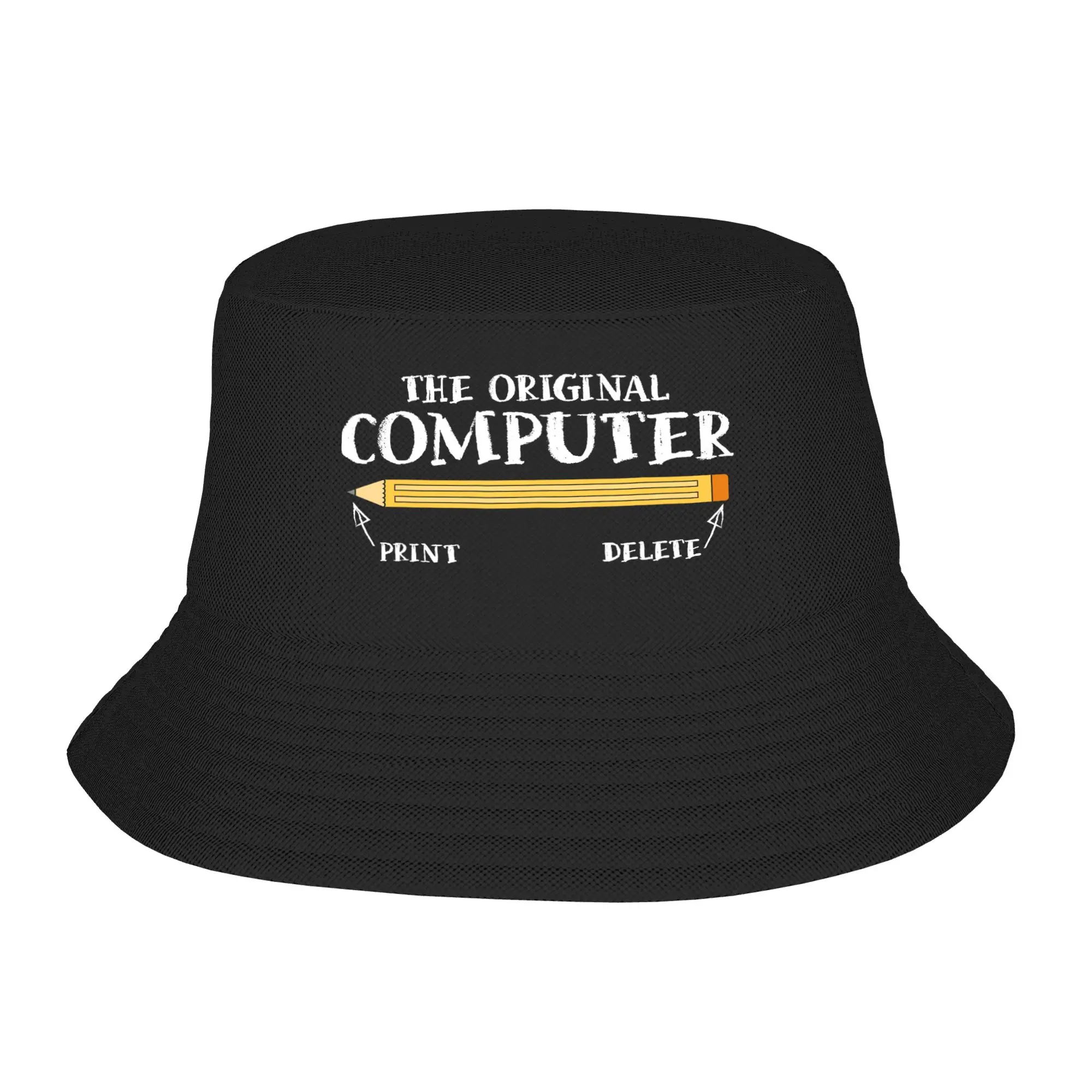 Original Computer Pencil Print Delete Bucket Hat Summer  Trendy Fisherman Hats For Unisex Soft Fold Hunting Caps Visor Hats