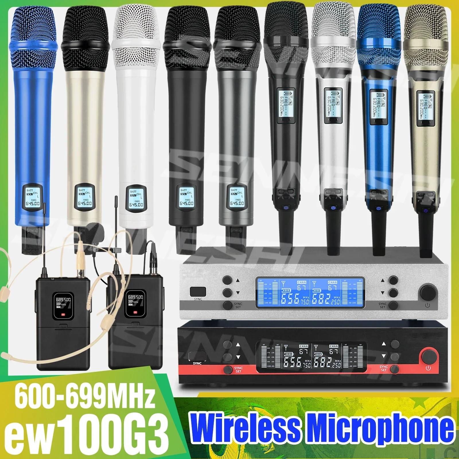 Top Quality！Ew100G3 Professional Dual Wireless Microphone Stage Performance 2 Channels 600-699 UHF Karaoke Metal Handheld e835