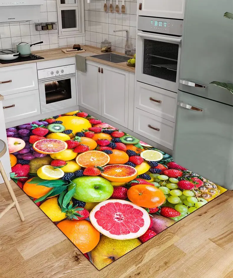 Kitchen Non-slip Mats Fruit Pattern Big Size Home Decor Carpet Washable Floor Mats Easy Cleaning Absorbent Rugs Customizable 러그