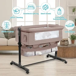 Newborn Crib with Movable Folding Bed, Diaper Table, Roller, Large Storage Bag, Mosquito Net, Adjustable Portable Crib