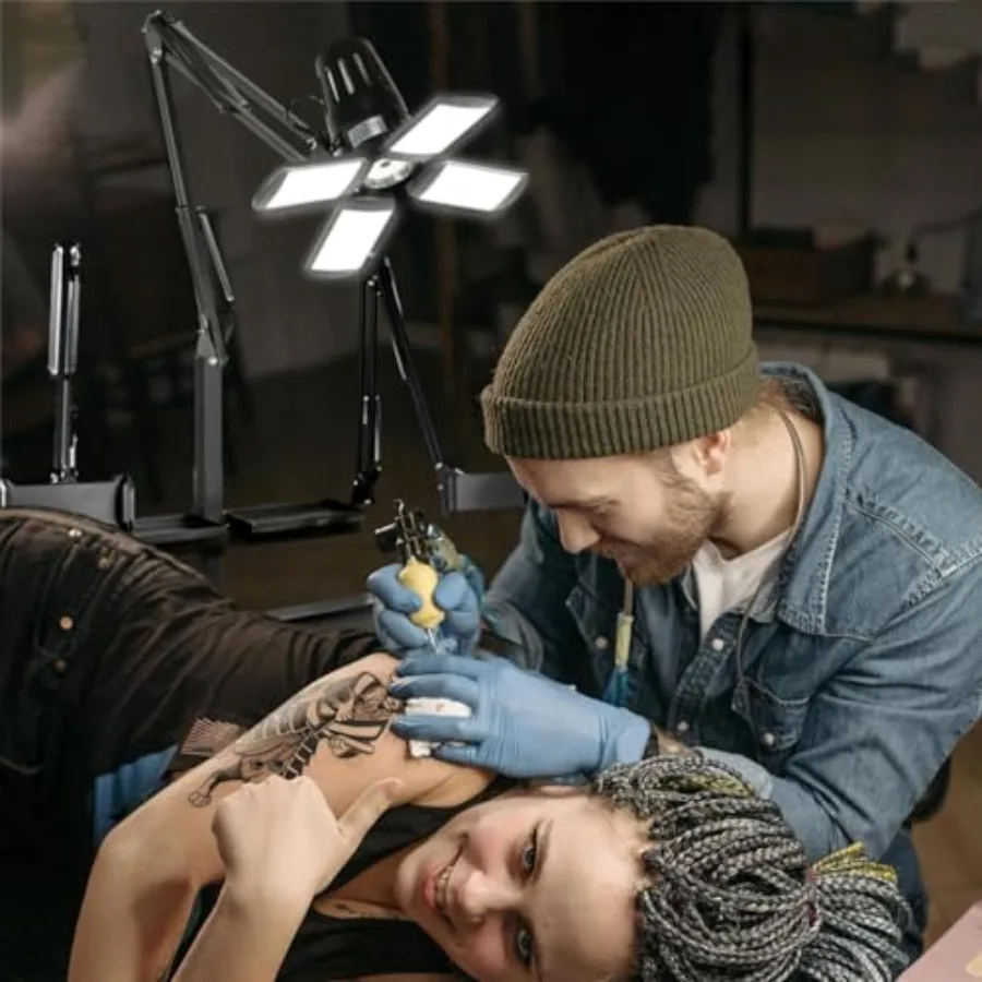 محطة عمل وشم متعددة الوظائف مع رف تخزين الصباغ بإضاءة LED متكامل وحامل لوحي وتعديل الارتفاع الهوائي