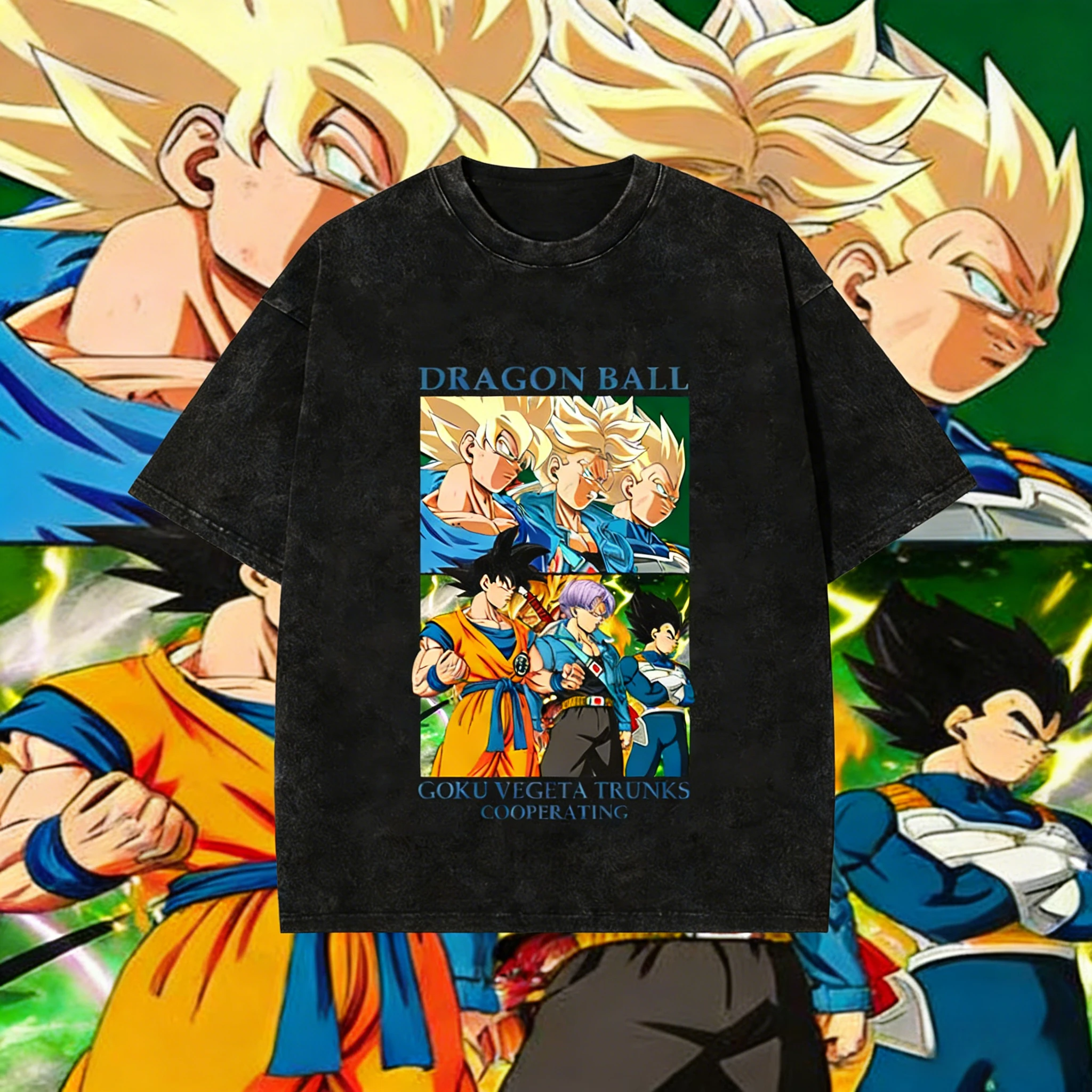 2026 Sommer Dragon Ball Retro T-Shirt Herren Gewaschene Baumwolle Oversize Goku Vegeta Trunks Gruppen-Print Lässig Unisex Kinder Verfügbar Y2k